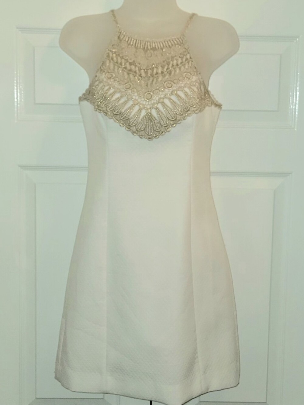 LILLY PULITZER White Gold Embrodiered Dress Sz 2 - Picture 3 of 4